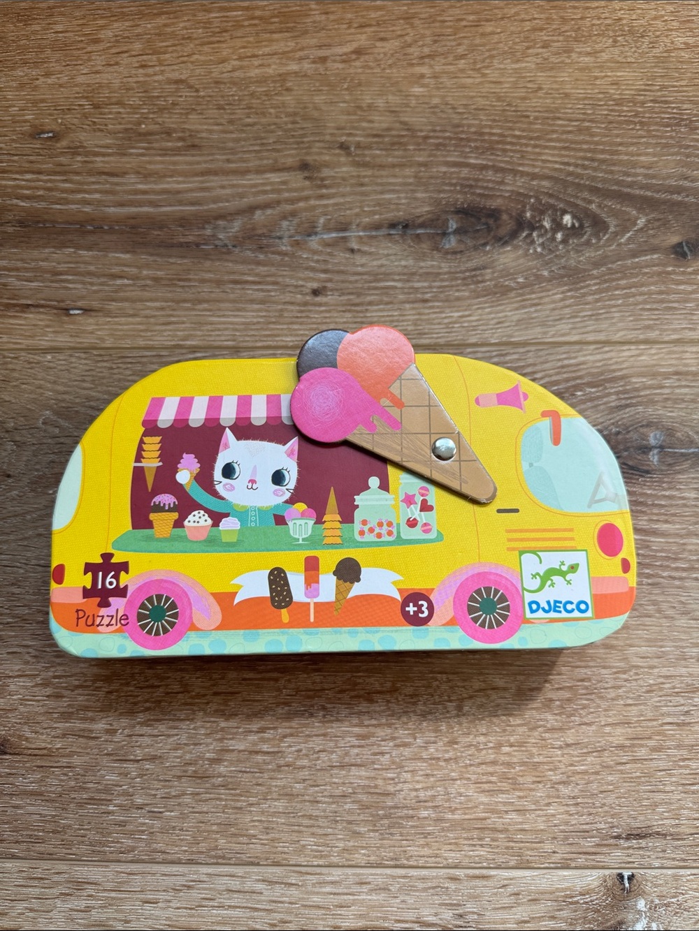 Djeco Kids Ice Cream Truck Puzzle Tin - Yellow & Pink